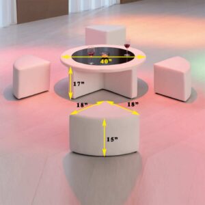 Round White Coffee Table with 4 Mini Stools